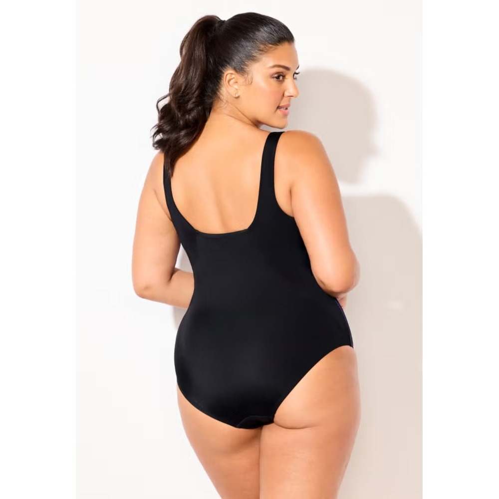 Swimsuits For All One Piece Swimsuit 18 Blue Palm Square Neck Tummy Control NWT - Picture 2 of 13
